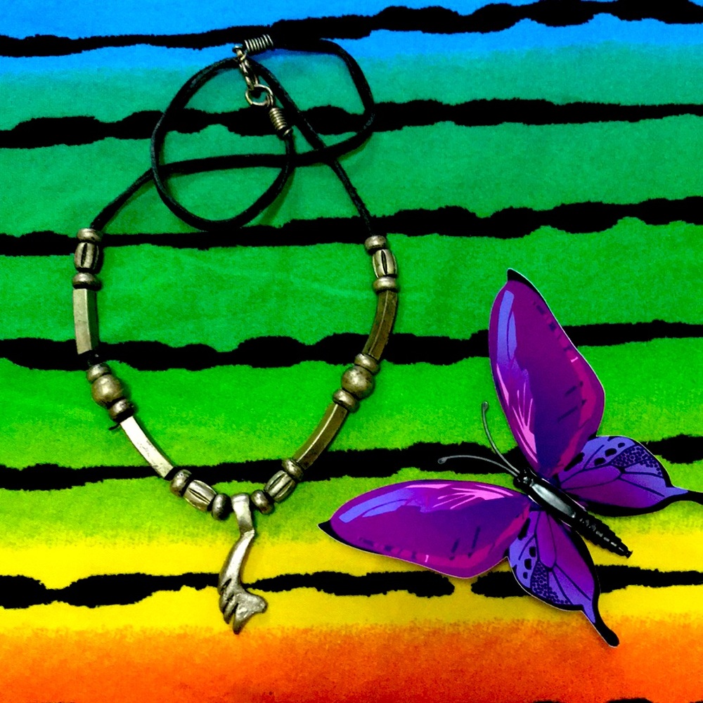 Black Rope Silver Charm Necklace